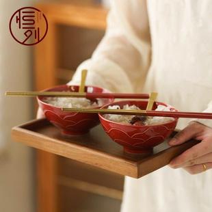 亨利婚礼碗，筷子和勺子对礼盒套装新婚新娘嫁妆婚礼红色陶瓷碗和