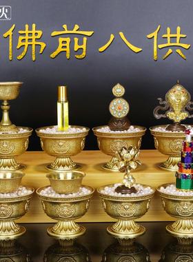 吉祥八供养纯铜套装摆件藏教佛堂佛前八吉祥供水杯碗藏式佛前八供