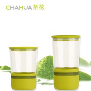 茶花玻璃水杯家用带盖子防滑耐热喝水杯早餐随行杯可微波加热牛奶