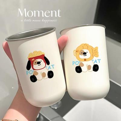 薯条哈皮狗儿童刷牙漱口杯可爱男孩女孩牙杯洗漱杯家用不锈钢牙缸