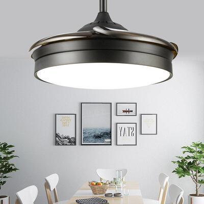 北欧隐形扇饭厅吊扇灯 客厅智能风扇吊灯 带灯扇一体吸顶黑色电风