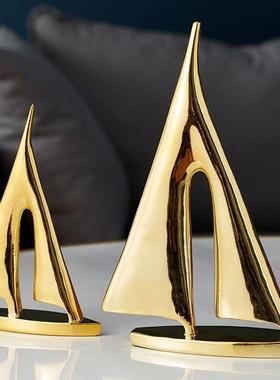 轻奢高档纯铜一帆风顺摆件帆船家居办公室创意酒柜玄关电视柜装饰