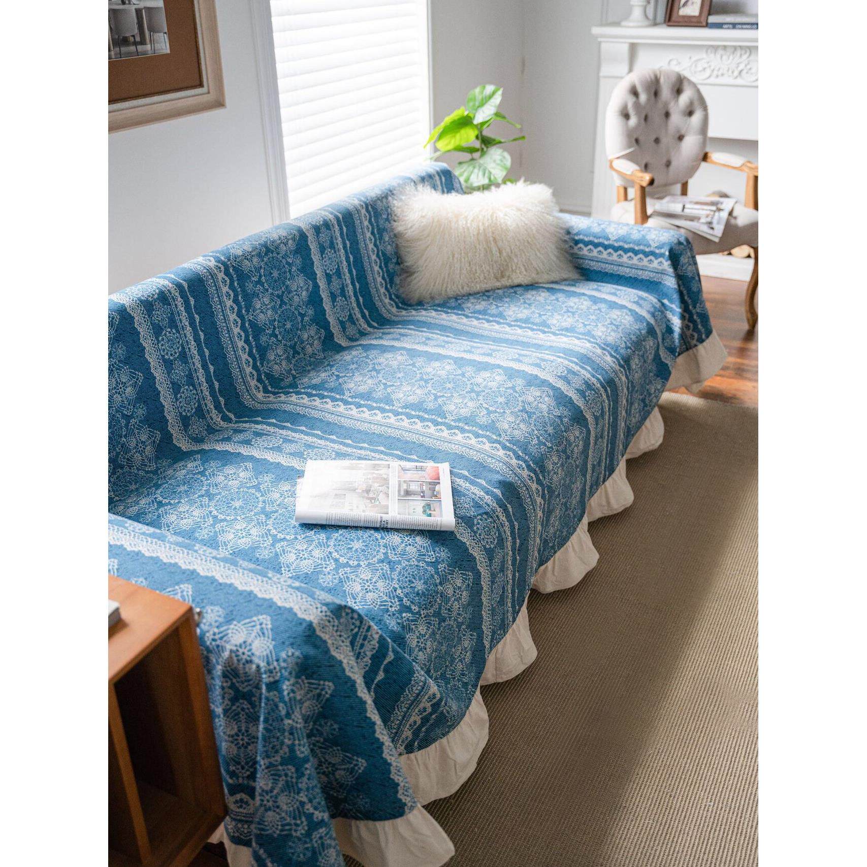 新中式覆古牛仔蓝色扎染民族风全包组合沙发盖布钢琴防尘罩巾桌布