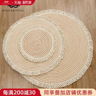 孟加拉国进口黄麻地毯圆形垫子北欧简约现代风地垫原麻多用途垫