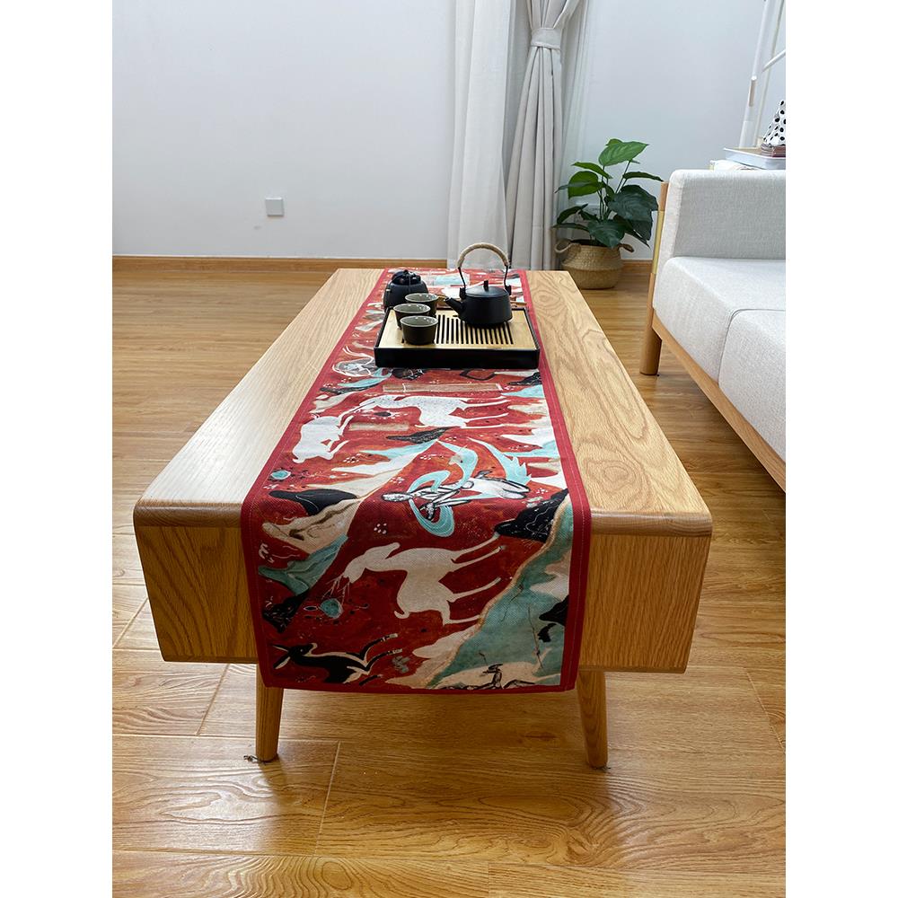 新中式国风敦煌九色鹿茶席巾桌旗床旗禅意客厅茶室布艺桌布博物馆