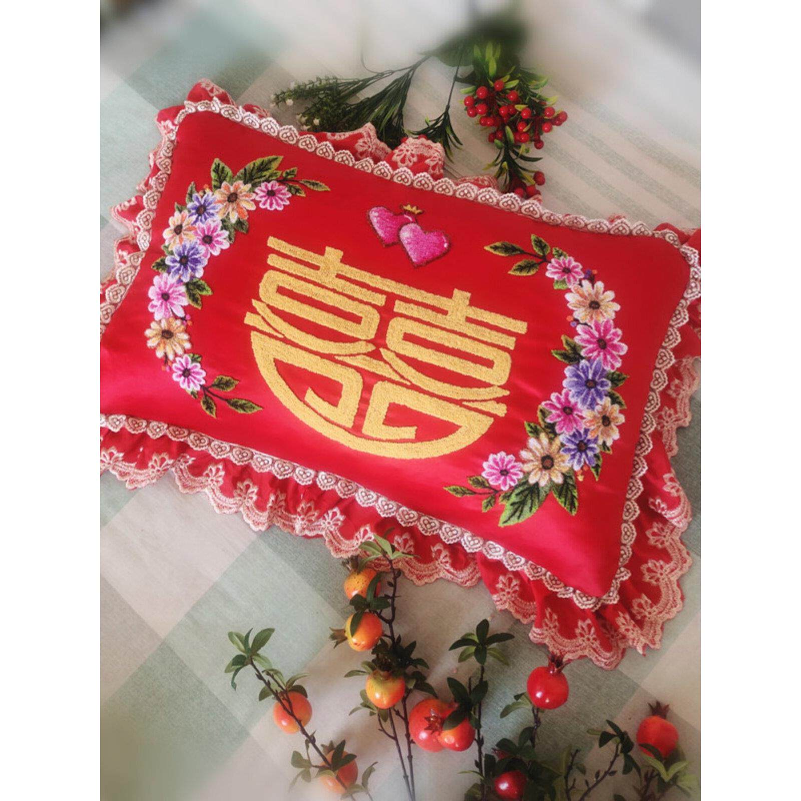 戳戳绣垛针绣手工刺绣剁花绣枕头材料包老式掇花戳针剁绣枕头套