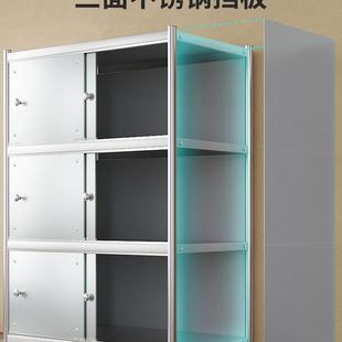 不锈钢置物架带门柜门厨房落地微波炉架子家用收纳橱柜带背板多层
