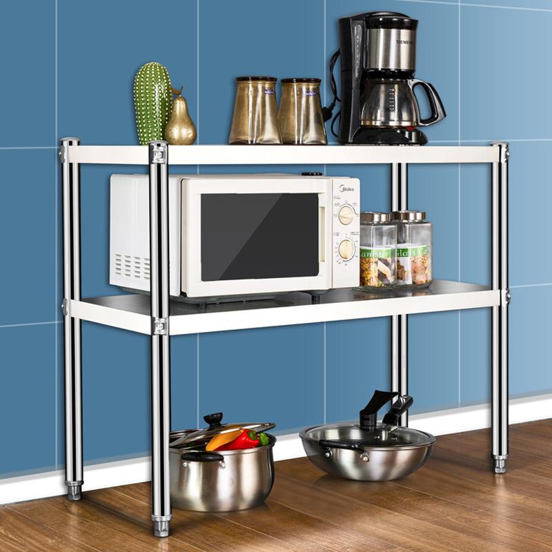 二层不锈钢厨房置物架落地式台面双层灶台2调料架子3微波炉架两层