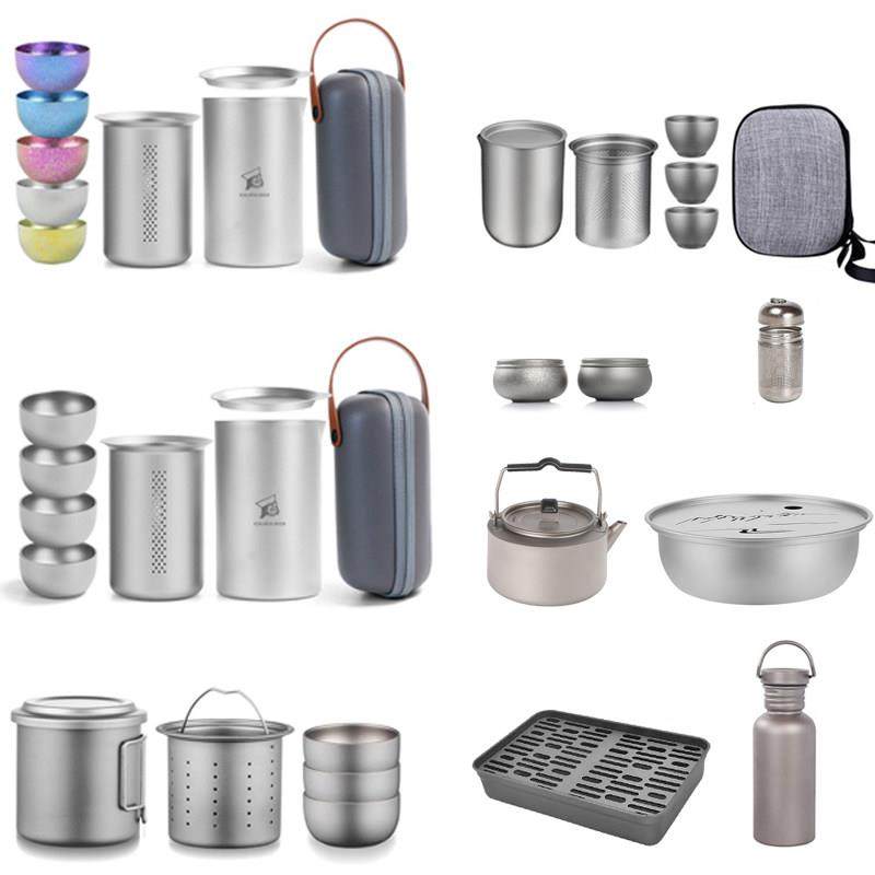 TX纯钛茶具套组户外可携式旅行用具露营野炊钛烧水壶水杯快客杯茶