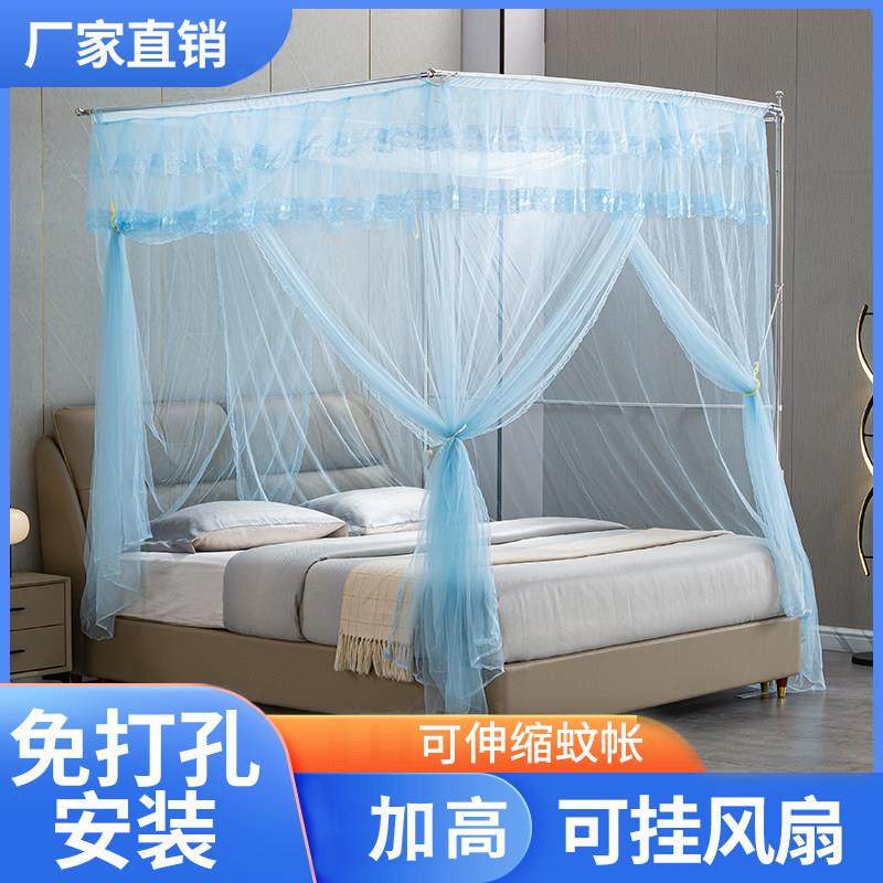 蚊帐侧装伸缩三开门加高压脚免安装加厚不锈钢1.8m大床双人床家用