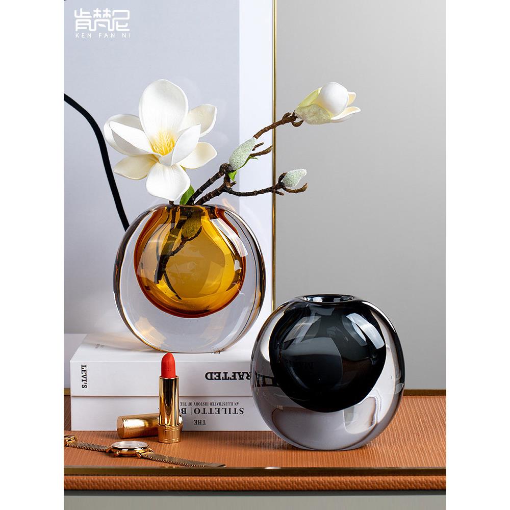 轻奢玻璃花瓶装饰客厅插花现代简约玻璃花瓶模型房间入口桌装饰