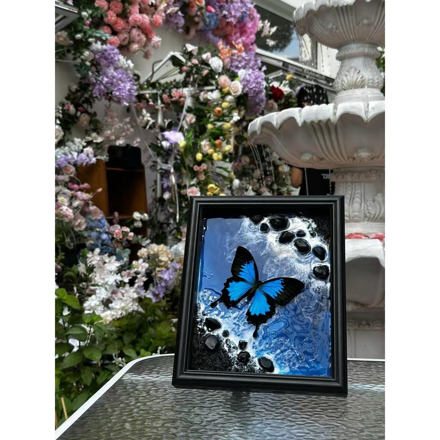 大蓝大Morpho环氧波浪蝴蝶标本相框装饰绘画装饰精美礼品装饰生日