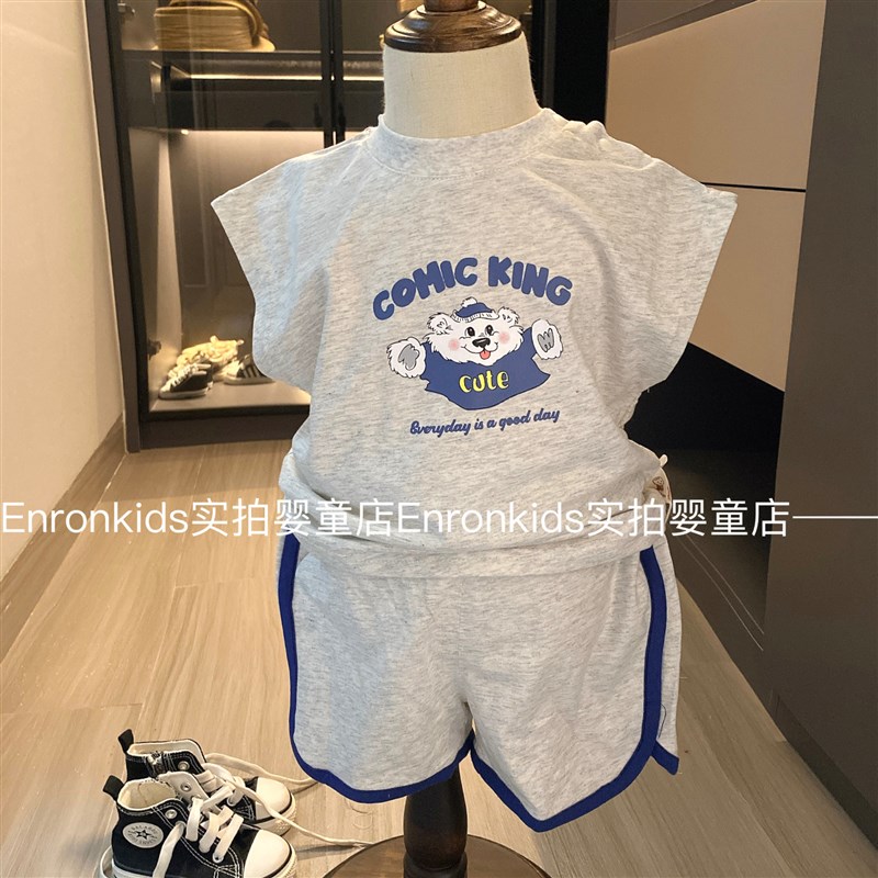 男童夏季休闲套装宝宝n薄款运动风卡通背心短裤婴儿夏款衣服9-12