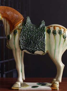 仿古做旧陶瓷马艺术品摆件家居电视柜博古架工艺品收藏古玩唐三彩