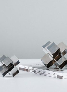 现代简约轻奢水晶几何体摆件北欧样板房客厅茶几桌面软装饰品摆设