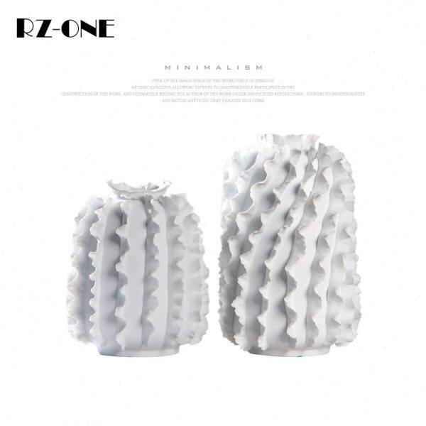 Rzone 极简手工拈花创意陶瓷花瓶样板房间摆件客厅白色装饰品花器
