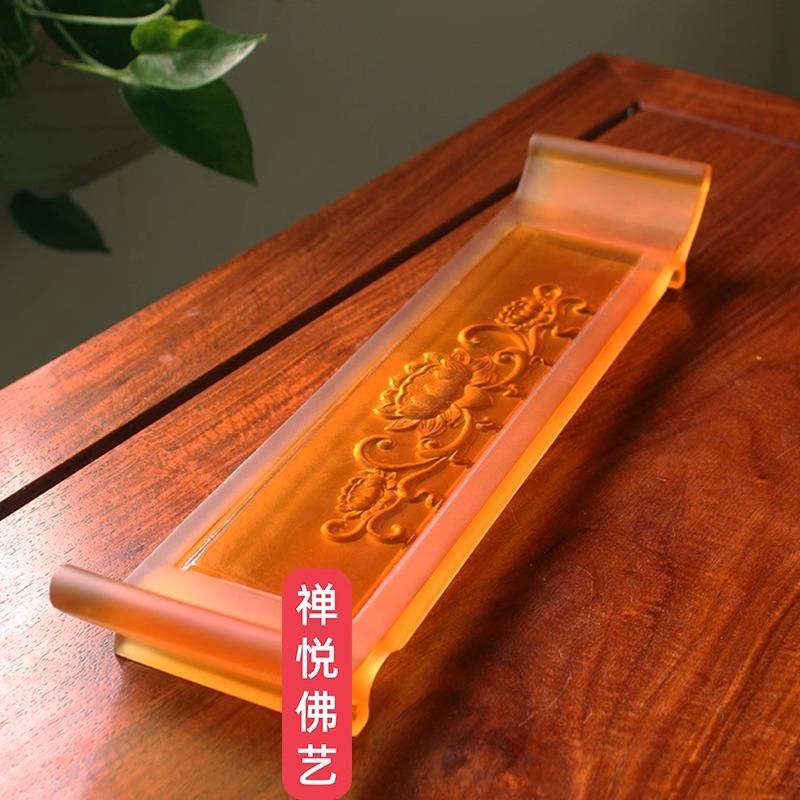 禅悦佛艺家用供奉用品古法琉璃莲花供台贡杯专用底座琥珀色大号款