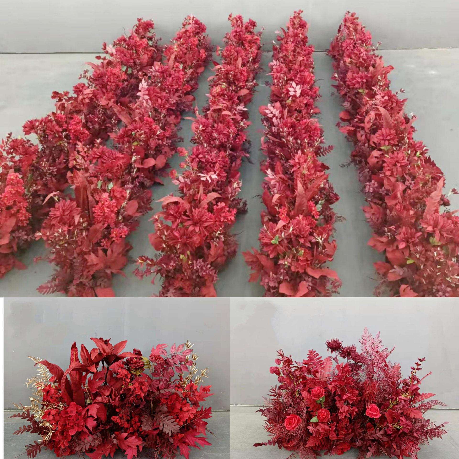 婚庆仿真花中式婚礼堂布置装饰路引红色地排花挂花现场成品花球
