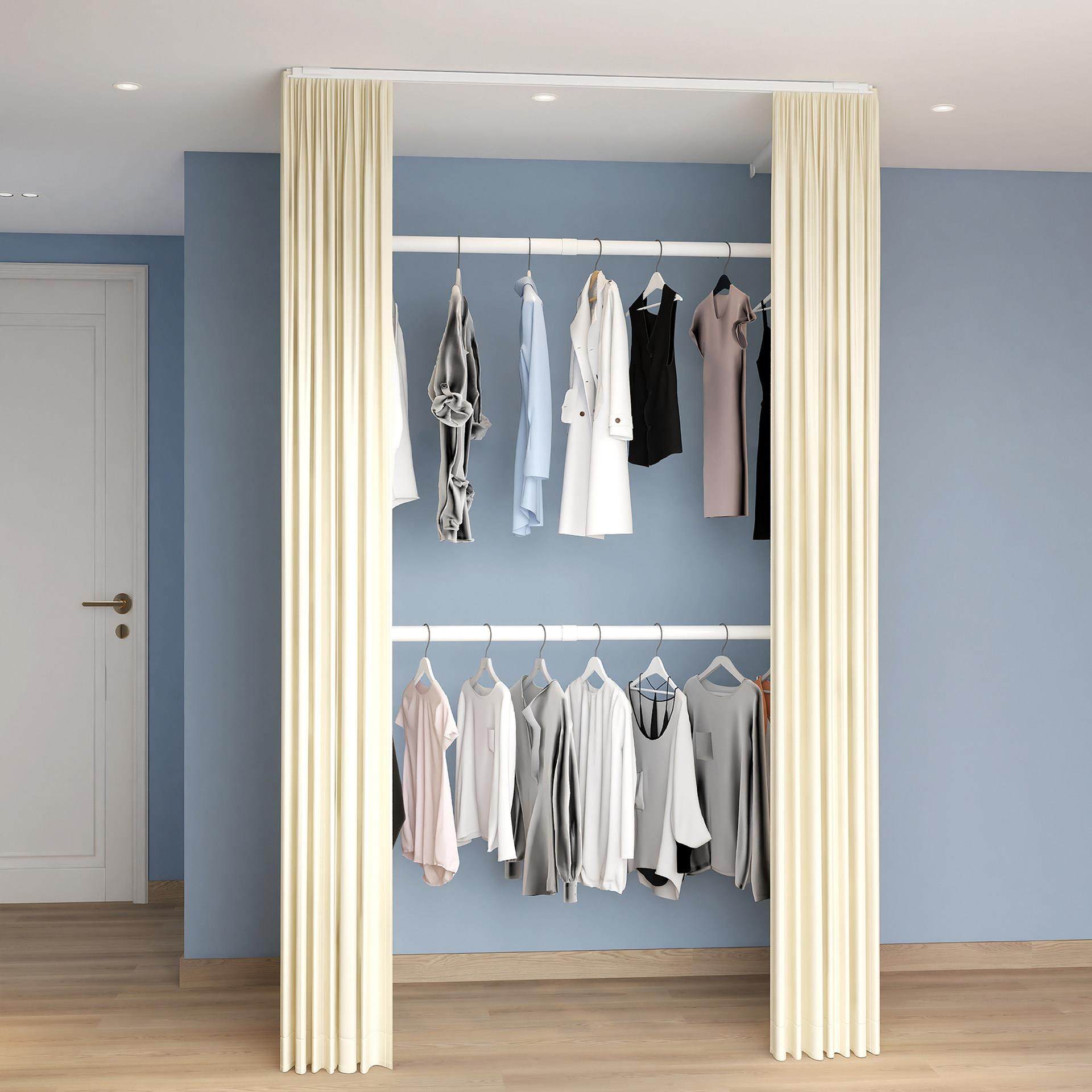 开放式全挂收纳简易衣柜挂式钢架结构金属框架租房组装衣橱挂衣柜