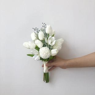 婚纱摄影领证拍照 兰花郁金香高度仿真 韩系森系 手捧花 新娘新款