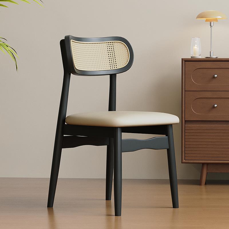 中古餐椅家用藤编椅子高级靠背椅黑色法式餐椅覆古实木藤椅餐桌椅