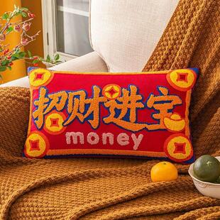 新年景国风枕套招财进宝蛇年景坐垫客厅方枕沙发腰枕