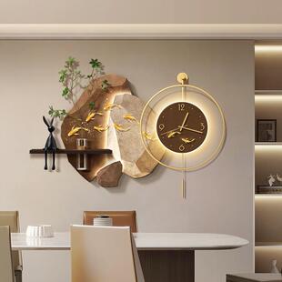 九鱼图挂钟2025新款饭厅装饰画 画立体水培绿植客厅背景墙挂画 画