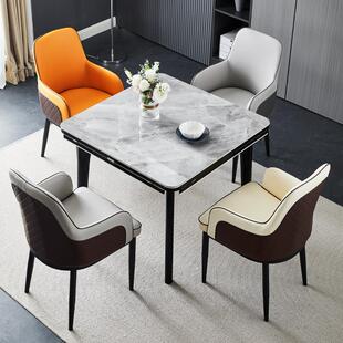潘多拉亮光岩板餐桌正方形折叠家用饭桌方圆两用桌椅组合打牌桌子