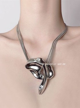 金属冷淡风复古设计异型多链条项链夸张小众OT扣个性锁骨链配饰女