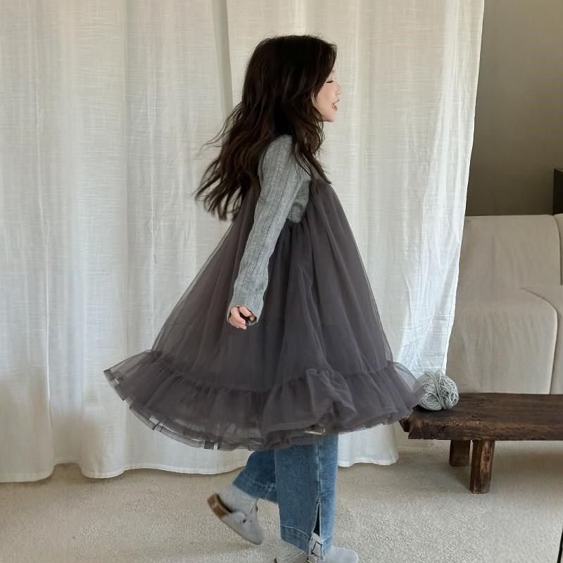 韩国童装2025春季新女童吊带网纱连衣裙纯色针织打底衫开叉牛仔裤,童装/婴儿装/亲子装,连衣裙,淘宝优惠券,粉丝福利购,淘宝优惠卷