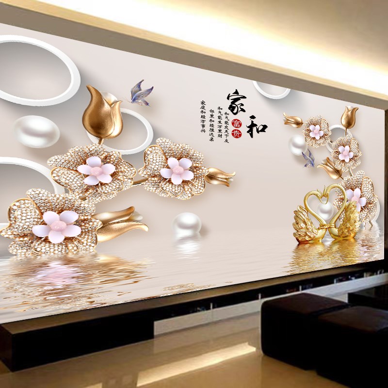 2024年新款电视机背景墙壁纸3D5D网红自粘墙布大气8d立体客厅壁画