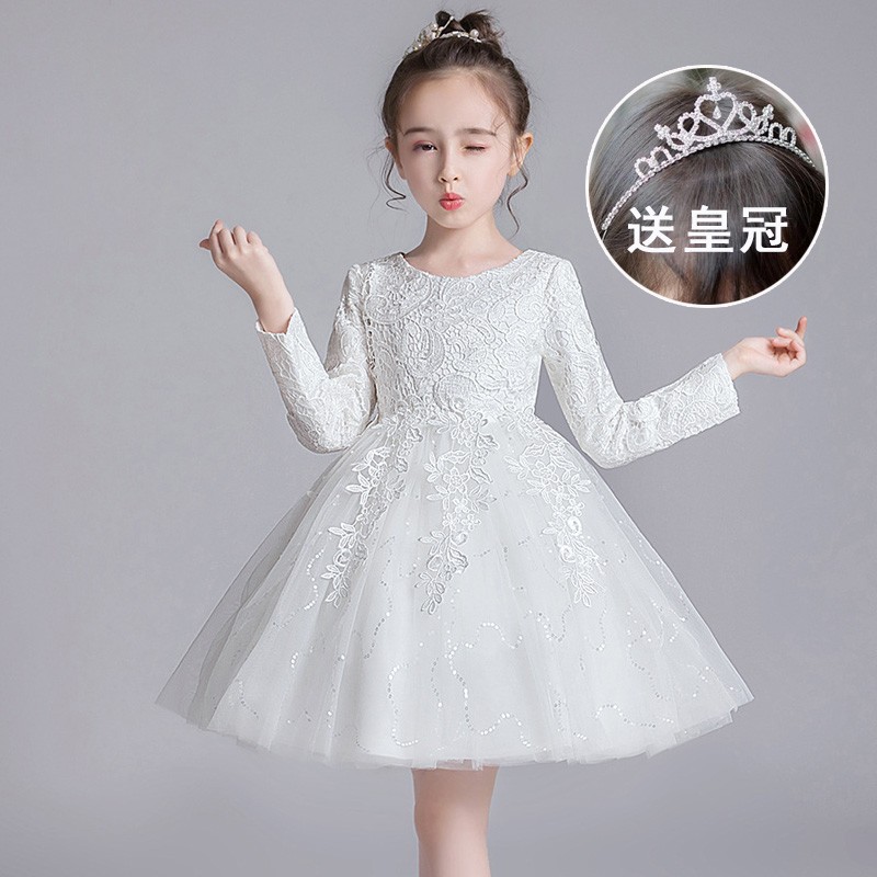 女童礼服主持人秋冬儿童长袖女孩花童公主裙演出服纱裙蓬蓬连衣裙