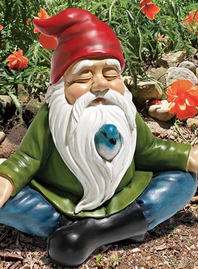 胡子藏鸟打坐侏儒冥想矮人摆件小矮人禅意花园雕像U装饰树脂工艺