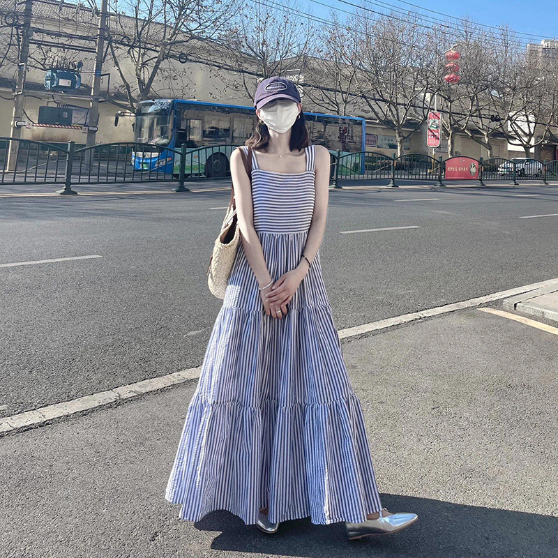 条纹无袖连衣裙女夏季2024法式条纹吊带宽松休闲海边度假仙女裙,服饰配件/皮带/帽子/围巾,防晒袖套,淘宝优惠券,粉丝福利购,淘宝优惠卷