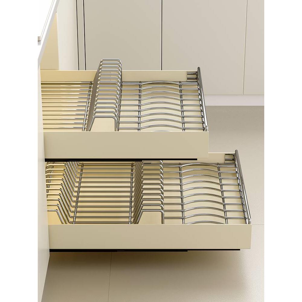 厨房不锈钢橱柜抽屉式拉篮水槽下碗碟收纳架放碗盘沥水架置物架子