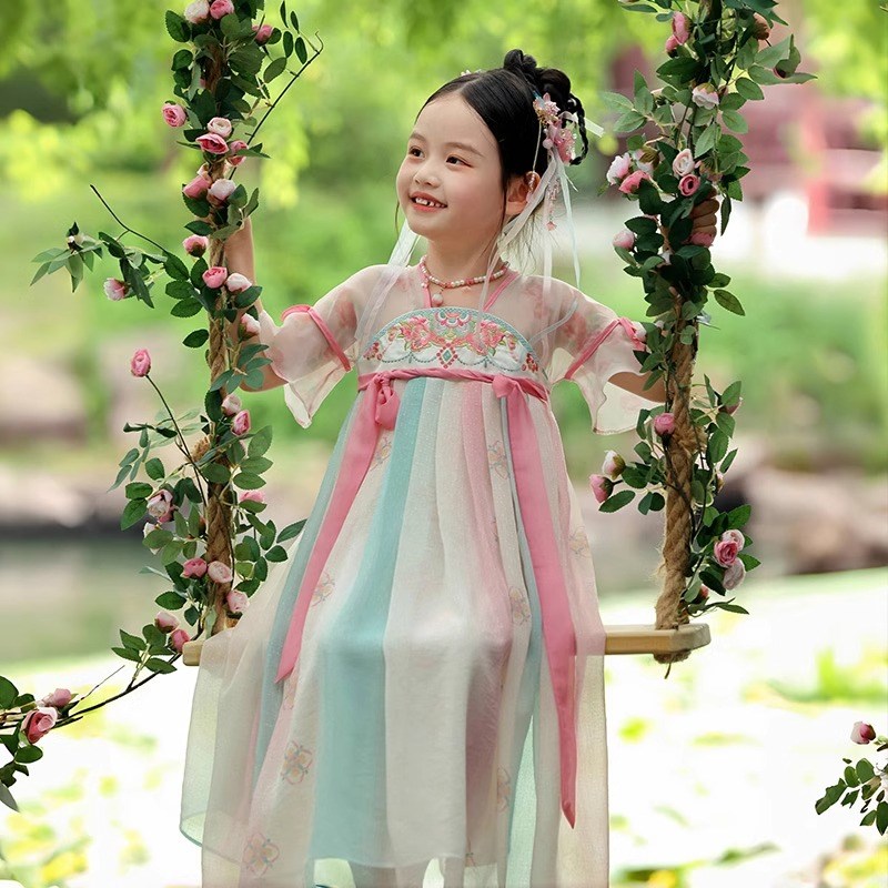 汉服女童夏装裙子宝宝童装夏季薄款改良齐胸襦裙小女孩连衣裙