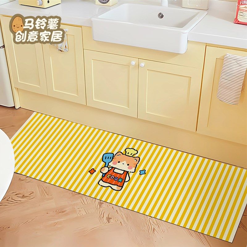 卡通线条小猫厨房地垫吸水防油脚踩垫可擦免洗地毯家X用长条地垫,居家布艺,厨房地垫,淘宝优惠券,粉丝福利购,淘宝优惠卷
