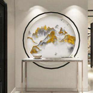 定制圆形轻奢山水画玄关壁纸走廊过道壁画8d立体墙纸墙布 2023新款