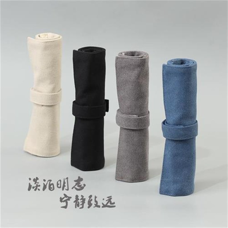 日式文艺复古卷帘k笔袋大中小学生钢笔笔帘帆布卷笔袋简约大容量