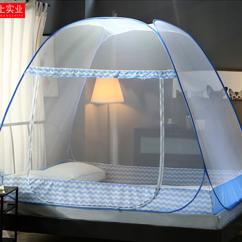 蒙古包蚊帐免安装折叠方顶有底学生宿舍1.2m1.5米1U.8米床纹帐家