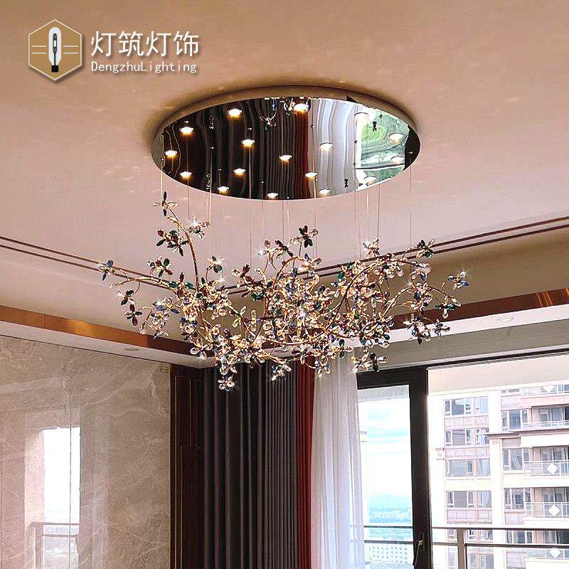 客厅吊灯会所大厅简约现代艺术轻奢蝴蝶花朵水晶树枝餐厅吊灯创意