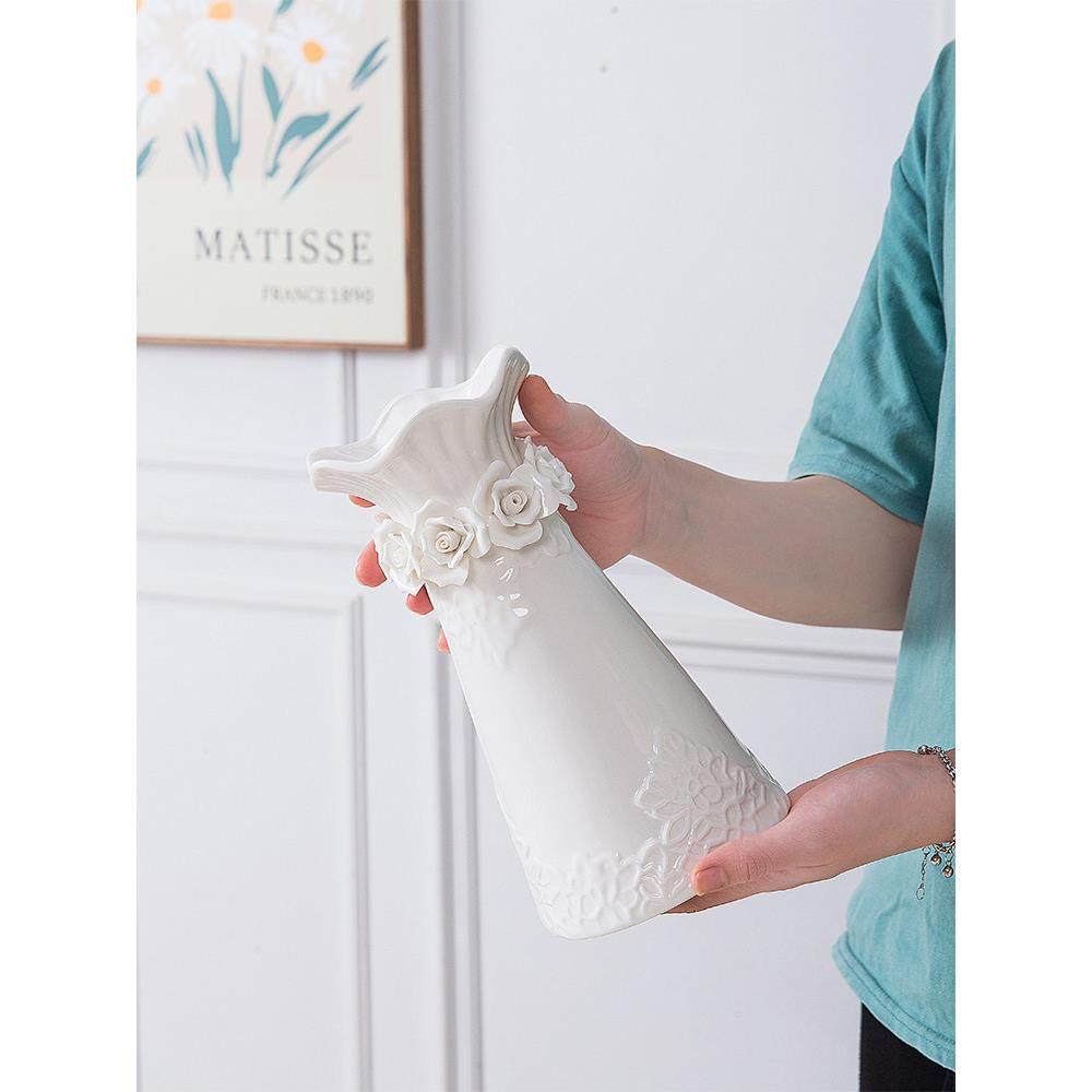 压花捏花陶瓷花瓶欧式小清新家居装饰新花容器白色高端精致覆古,家居饰品,花瓶,淘宝优惠券,粉丝福利购,淘宝优惠卷