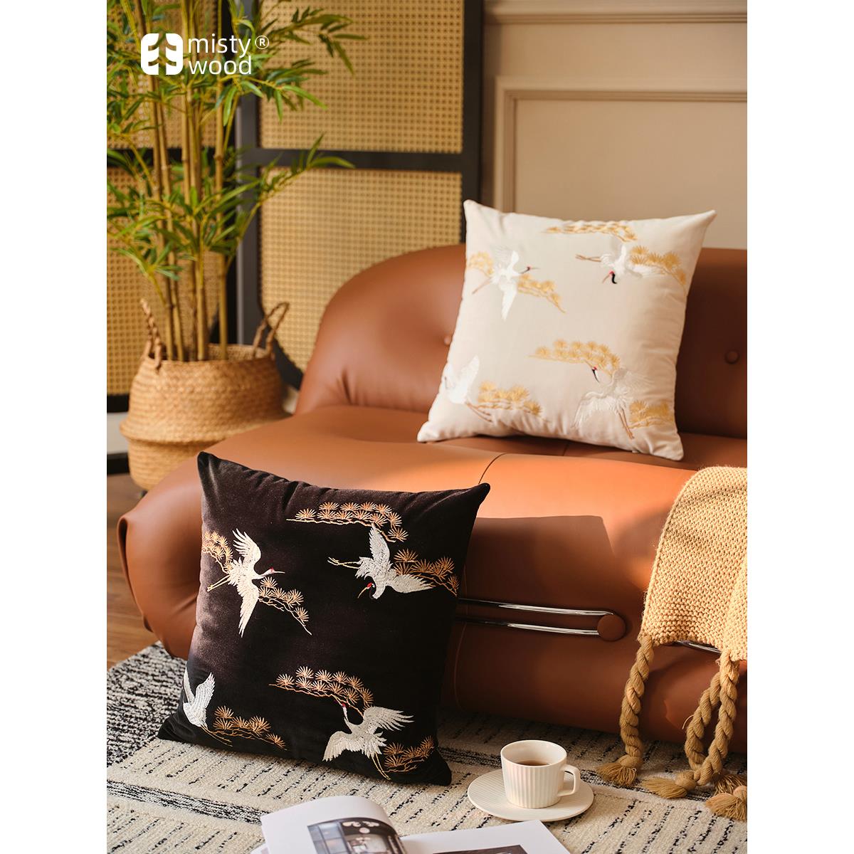 雾林青松浩和新中式枕头客厅沙发高端覆古民族风格绣花靠垫