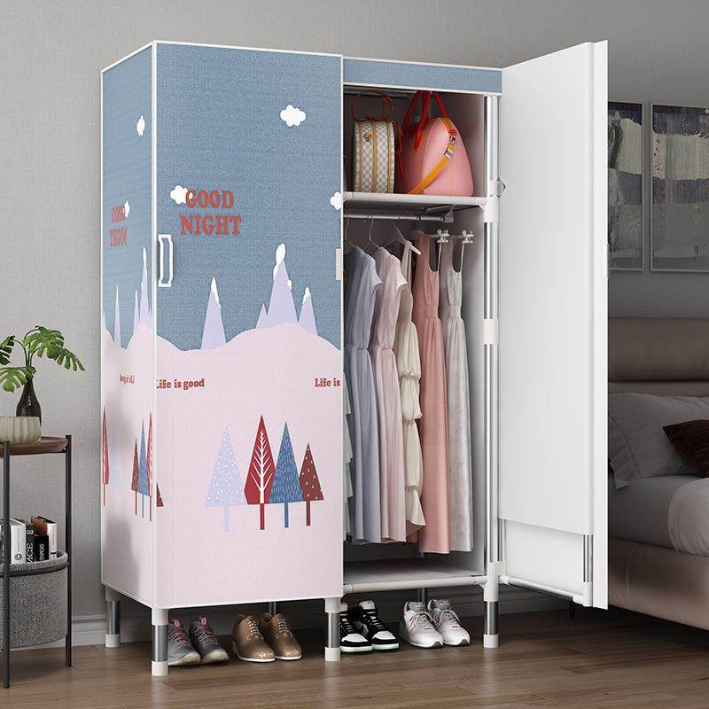 开门式简易布衣柜家用卧室出租房结实耐用组装衣柜全钢架加粗加厚