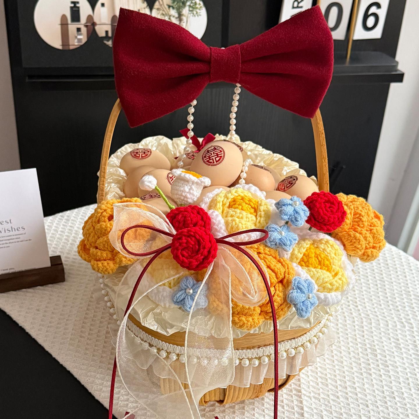 成品月子鸡蛋花篮编织插花篮手提毛线花篮子闺蜜朋友生小孩送产妇