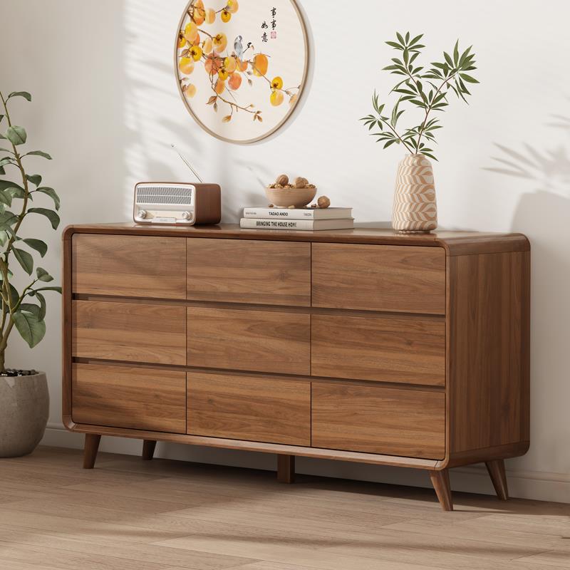 实木五斗柜卧室收纳柜床尾九斗客厅靠墙储物立柜胡桃木色抽屉斗橱