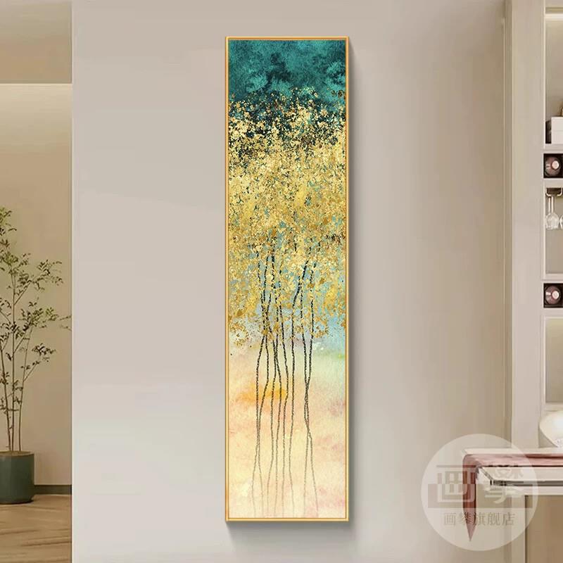 发财树装饰画挂画抽象竖版正对门入户玄关走廊过道楼梯间墙面壁画