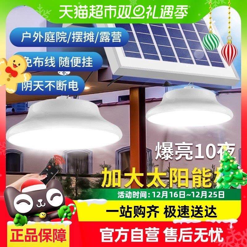 太阳能户外庭院路灯家用充电室内照明一拖二分体式吊LED灯泡100W