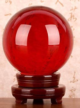 鸿运当头红色黄水晶球玻璃球白蓝粉色大号客厅办公室家居装饰摆件