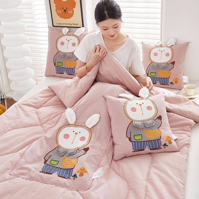 背包兔全棉抱枕被子两用车载纯棉空调被办公室午睡枕头毯子二合一